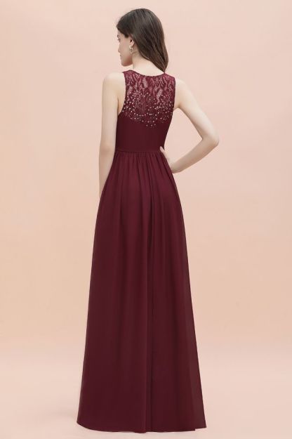 V-Neck A-line Chiffon Evening Maxi Dress Sleeveless Bridesmaid Wedding Guest Dress