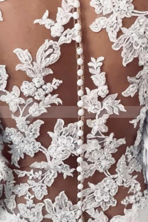 Elegant Long Sleeves Bateau White Wedding Reception Dress Floor Length Wedding Dress