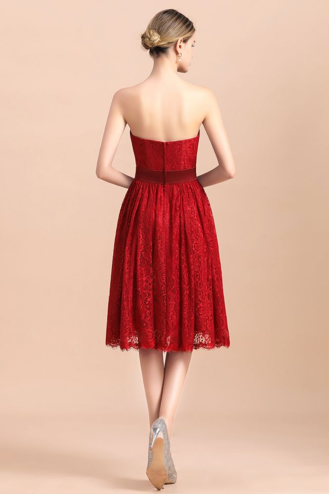 Strapless Red Evening Dress Satin Aline Wedding Guest Dress