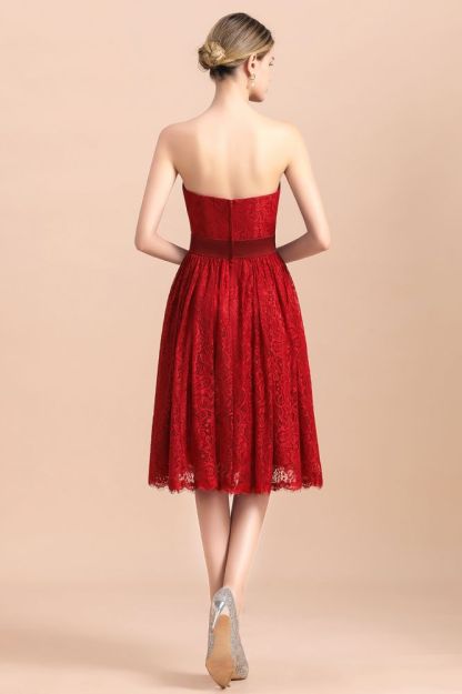 Strapless Red Evening Dress Satin Aline Wedding Guest Dress