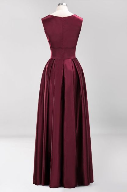 A-line Satin Deep-V-Neck Sleeveless Ruffles Floor-length Bridesmaid Dress