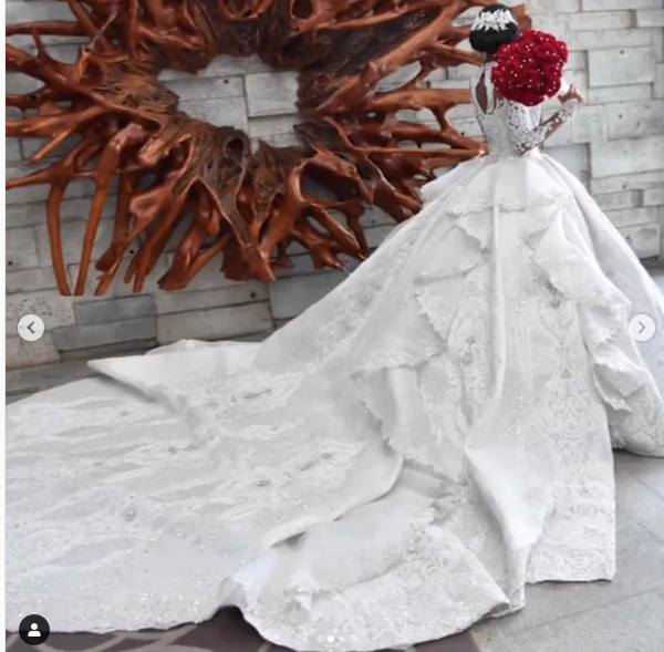 Ball Gown High-neck Luxury Train Long Sleeves Sparkle Applique Satin Wedding Dresses