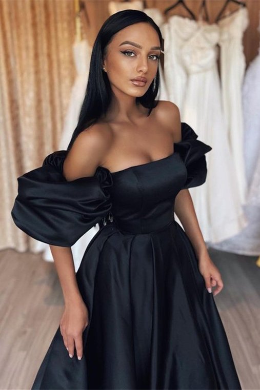 Off the shoulder Sweetheart A-line Satin Prom Dresses