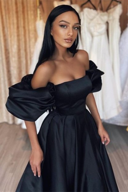 Off the shoulder Sweetheart A-line Satin Prom Dresses