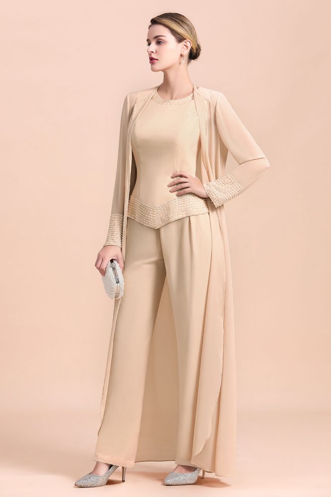 Champagne Long sleeves Jacket Chiffon Mother of the Bride Jumpsuit
