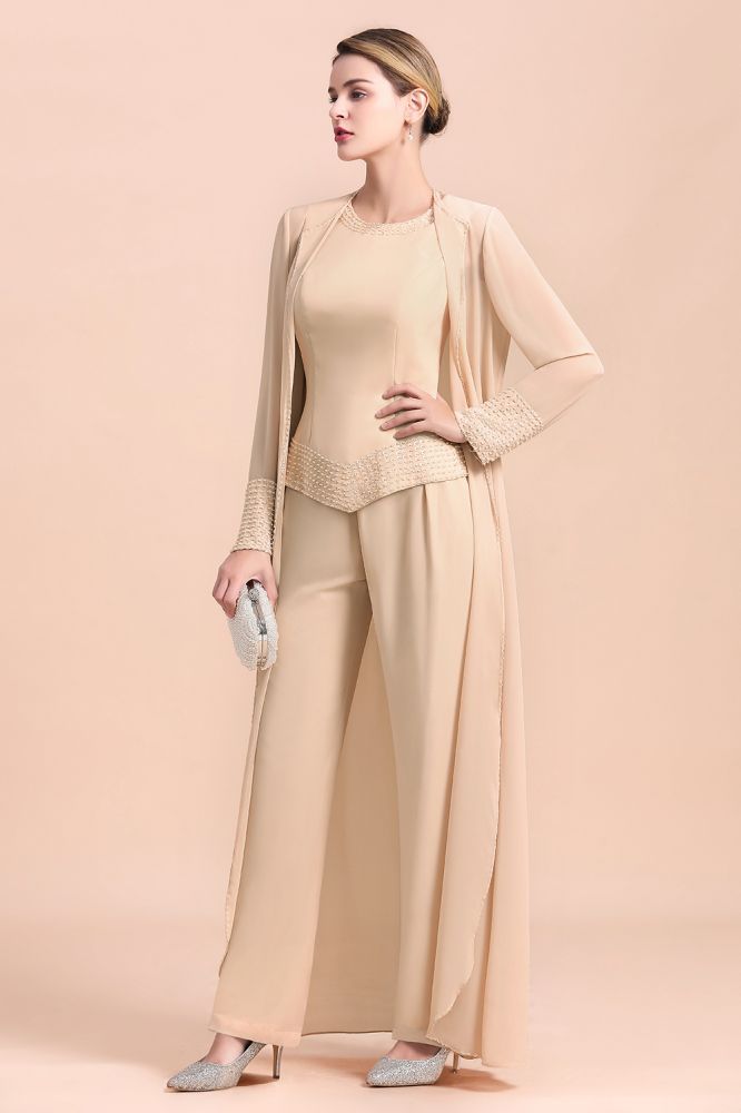Champagne Long sleeves Jacket Chiffon Mother of the Bride Jumpsuit