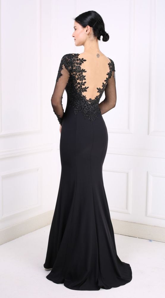 Black Long Sleeves Slim Mermaid Evening Dress V-Neck Style