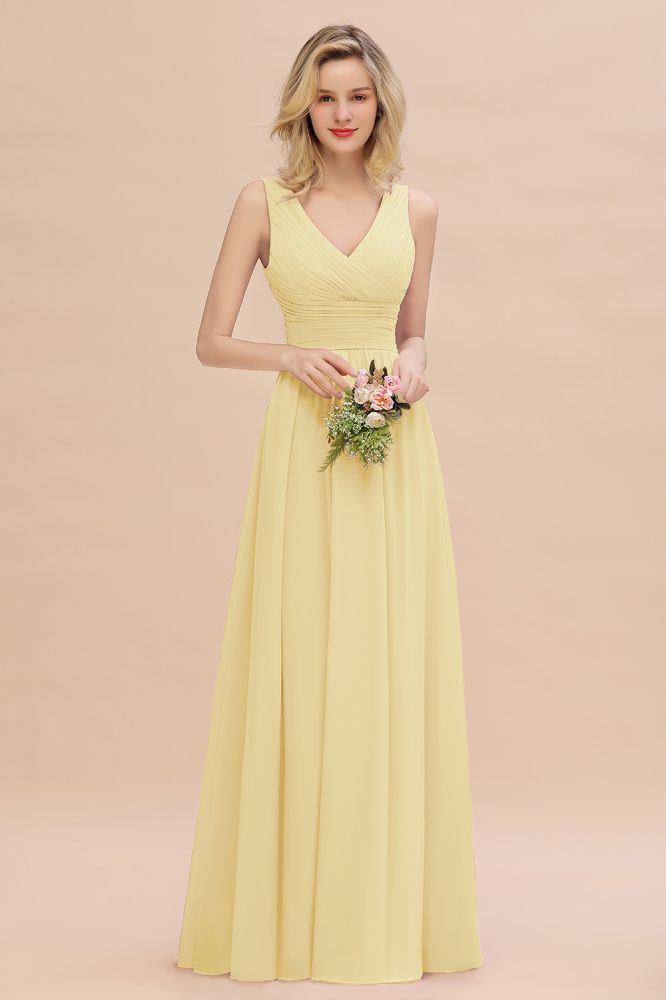 Elegant V-Neck Ruffles Bridesmaid Dress On Sale | Sexy Long Evening Dresses