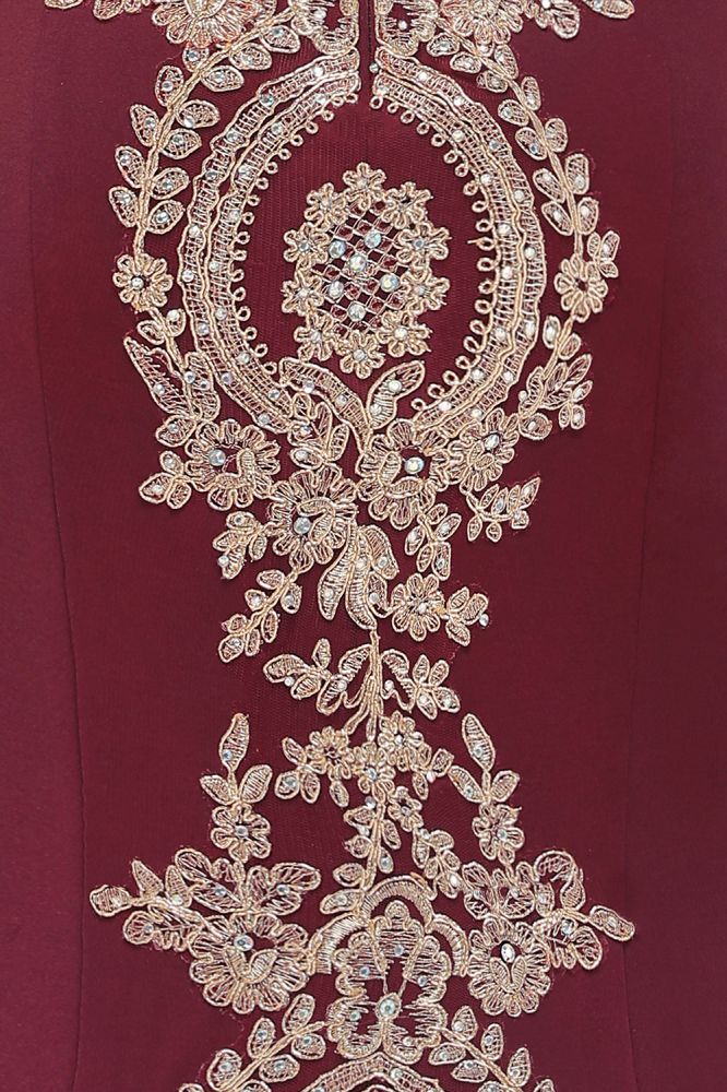 Simple Off-the-shoulder Burgundy Formal Dress with Lace Appliques