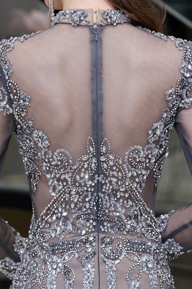 Luxury Sparkle Cap sleeves High neck Beads Long Prom Dresses