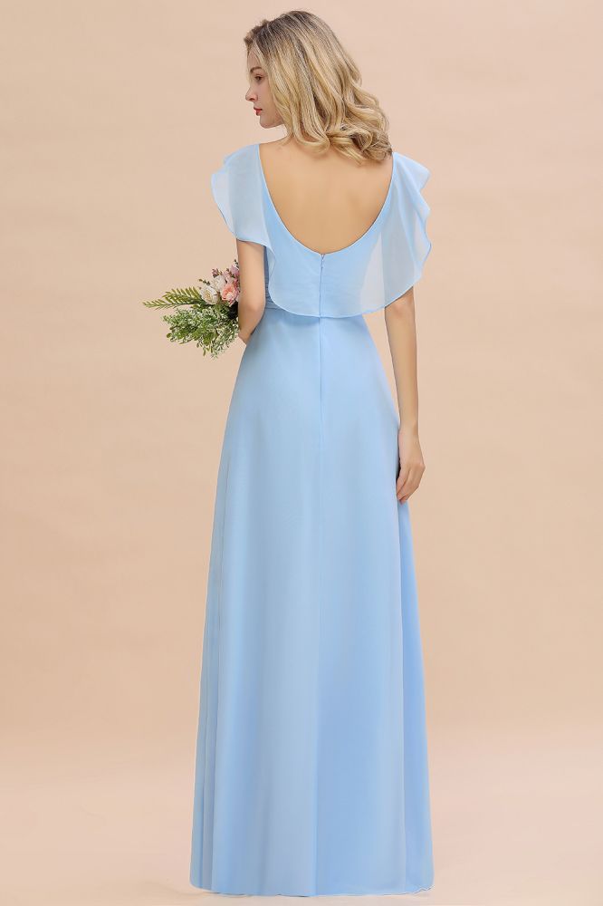 Candance | Simple Hi-Lo V-Neck Ruffles Long Bridesmaid Dress Online