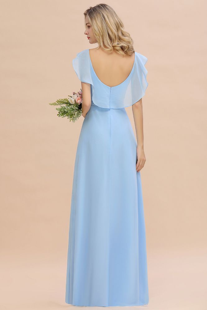 Candance | Simple Hi-Lo V-Neck Ruffles Long Bridesmaid Dress Online