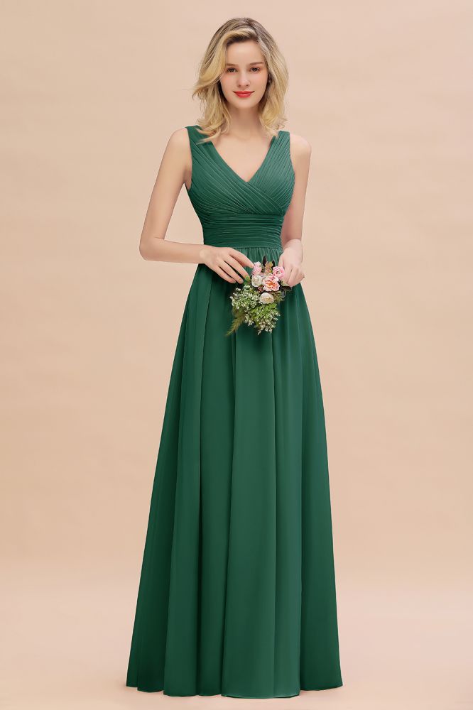 Elegant V-Neck Ruffles Bridesmaid Dress On Sale | Sexy Long Evening Dresses