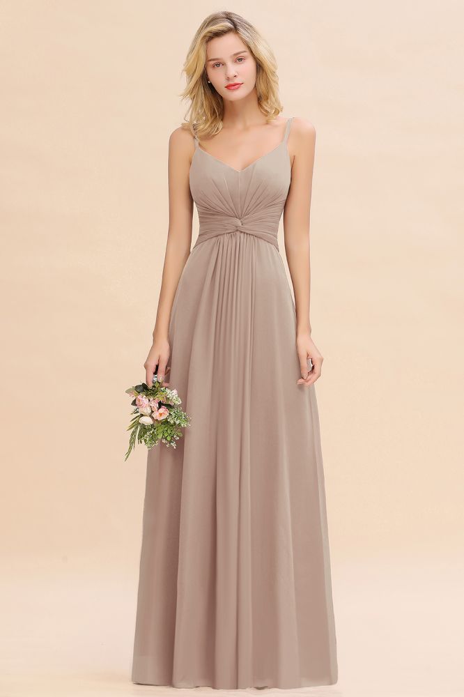 Elegant Ruffles Spaghetti Straps Simple Prom Dresses | A-Line Sleeveless Backless Evening Dresses