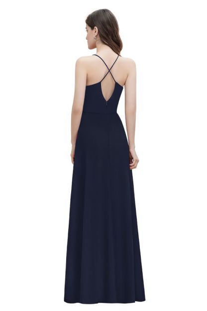 Straps Bateau A-line Sequins Evening Maxi Dress Elegant Chiffon Prom Dress
