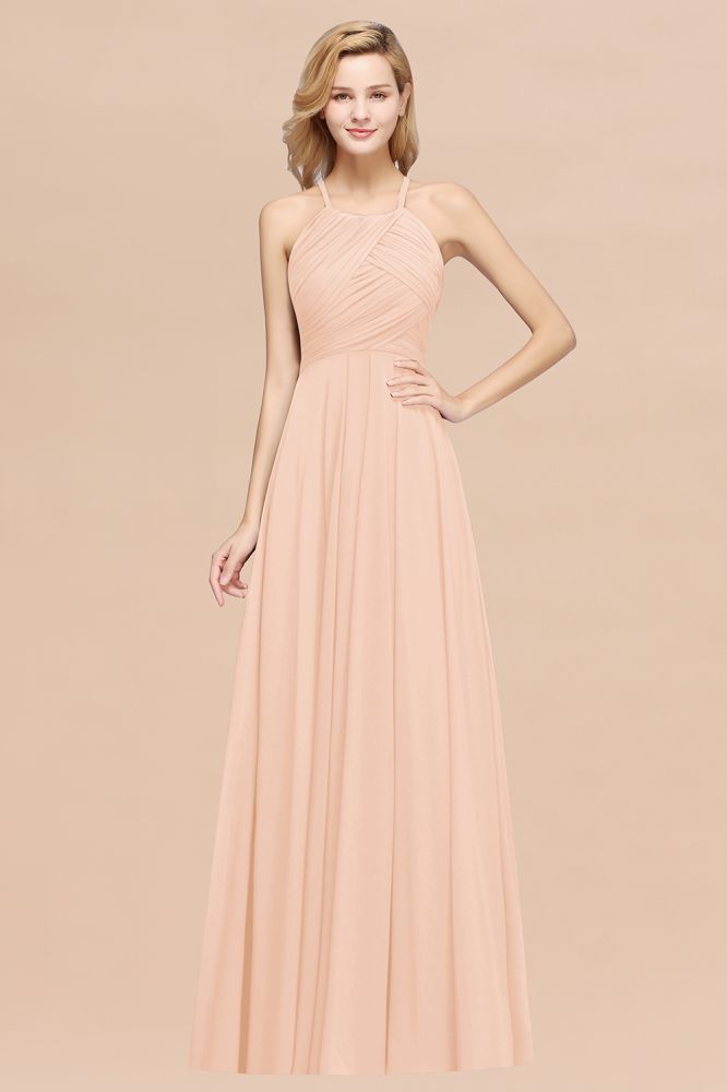 A-Line Chiffon Halter Ruffles Floor-Length Bridesmaid Dress