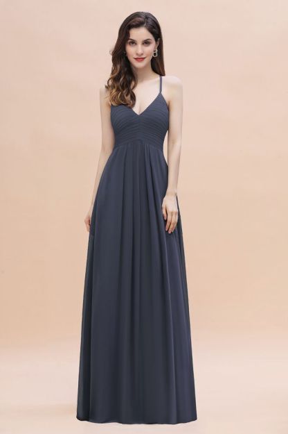 Spaghetti Straps V-Neck Bridesmaid Dress Aline Evening Dress