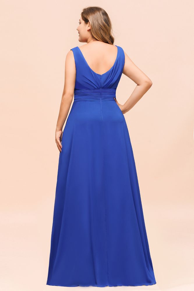 Plus Size V-Neck Ocean Blue V-Neck Aline Evening Dress for Women Long Bridesmaid Dress