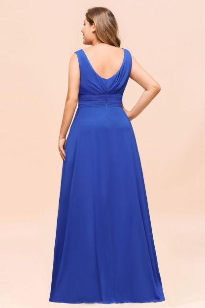 Plus Size V-Neck Ocean Blue V-Neck Aline Evening Dress for Women Long Bridesmaid Dress