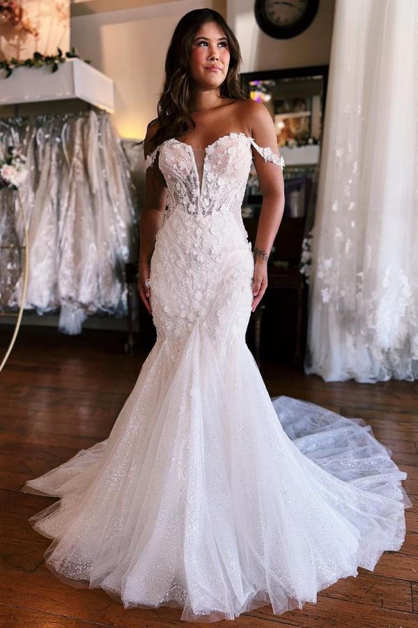 Sweetheart white mermaid lace wedding dress