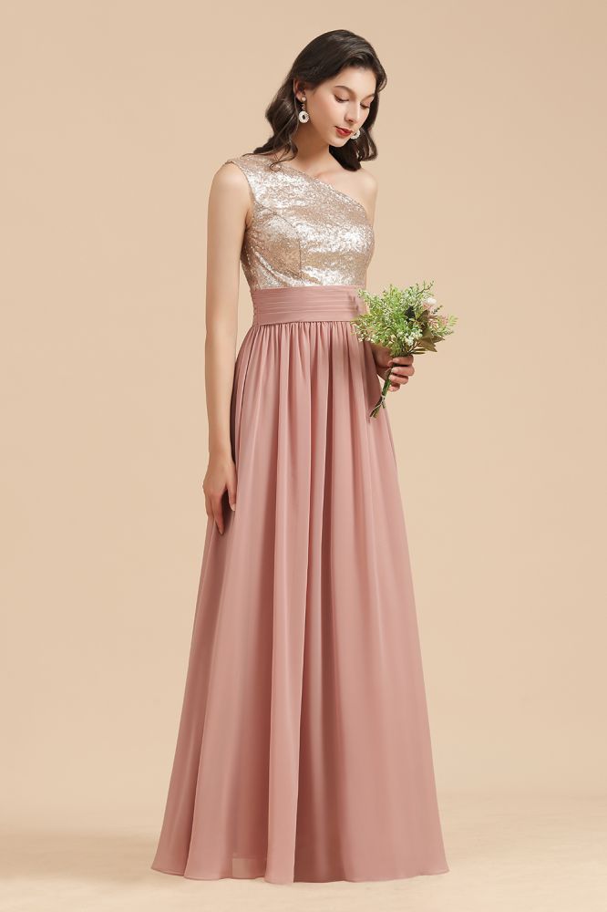 Stylish One Shoulder Glitter Sequins Aline Chiffon Evening Prom Dress