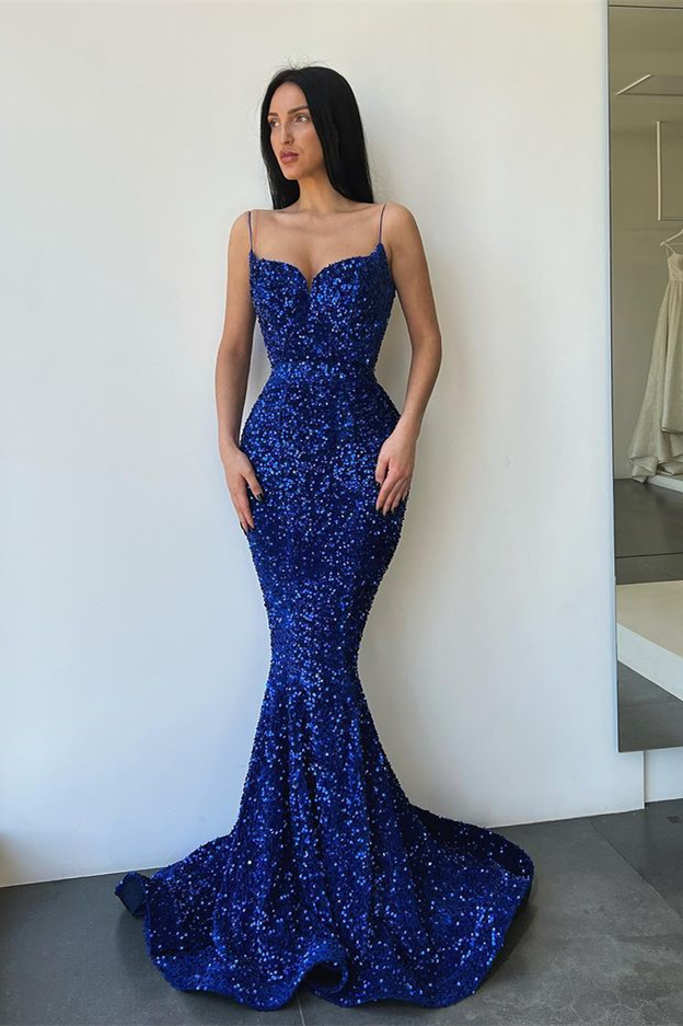 Sweetheart Navy Blue Mermaid Long Prom Dresses