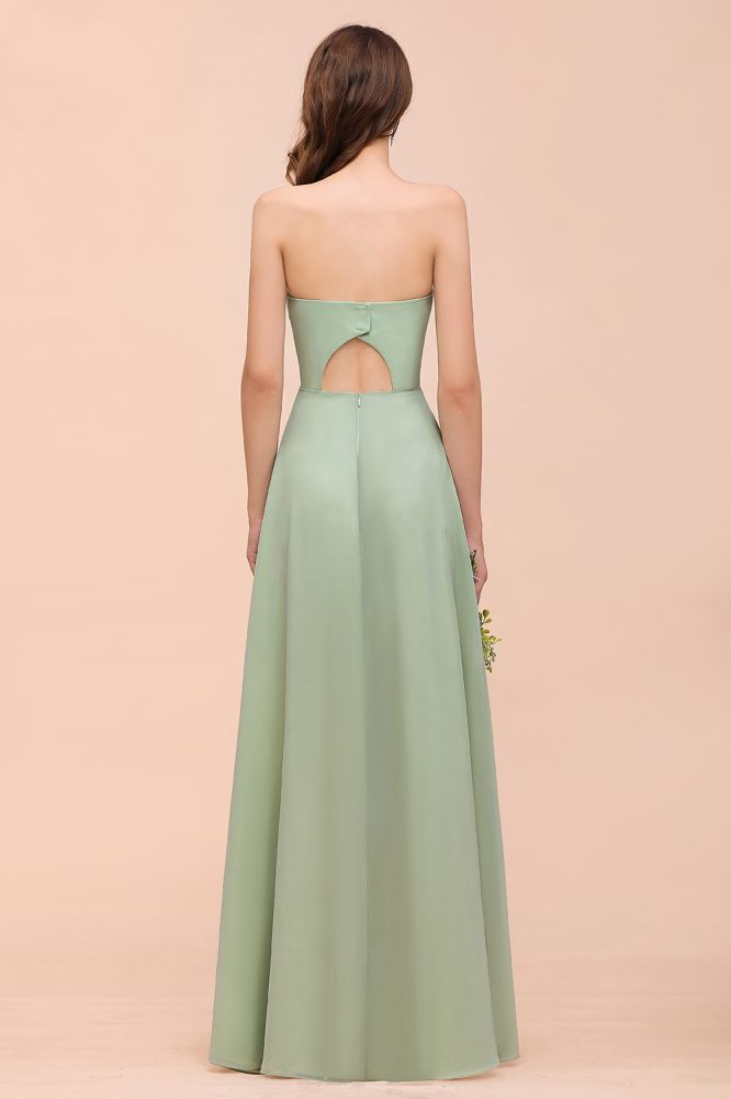 Sage Sleeveless Slim Long Bridesmaid Dress Side Slit