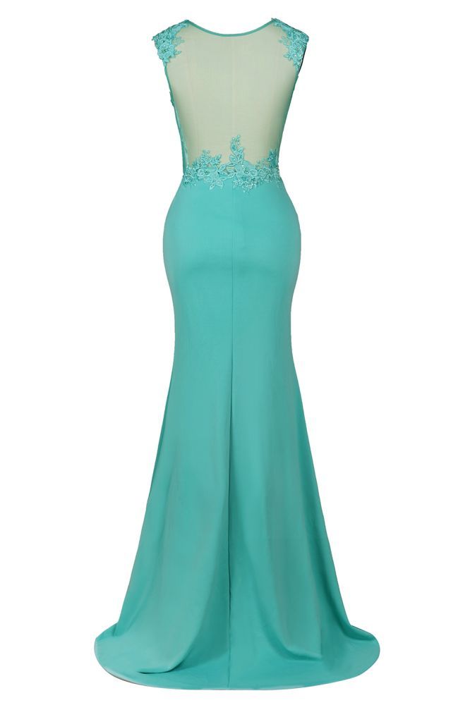 Arrick | Mint Green round neck Cap sleeve Lace appliques Prom Dress
