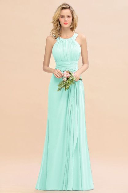 Halter Chiffon Mermaid Bridesmaid Dress Sleeveless Wedding Party Dress