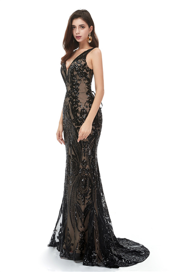 Sparkle V-neck Sexy Sequin Mermaid Prom Dresses