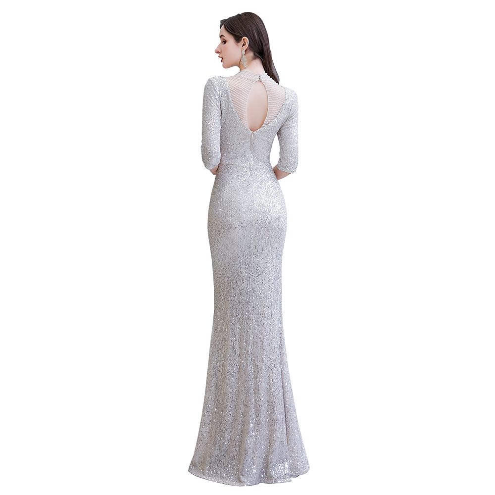 Gorgeous Silver Long sleeves Long Prom Dress