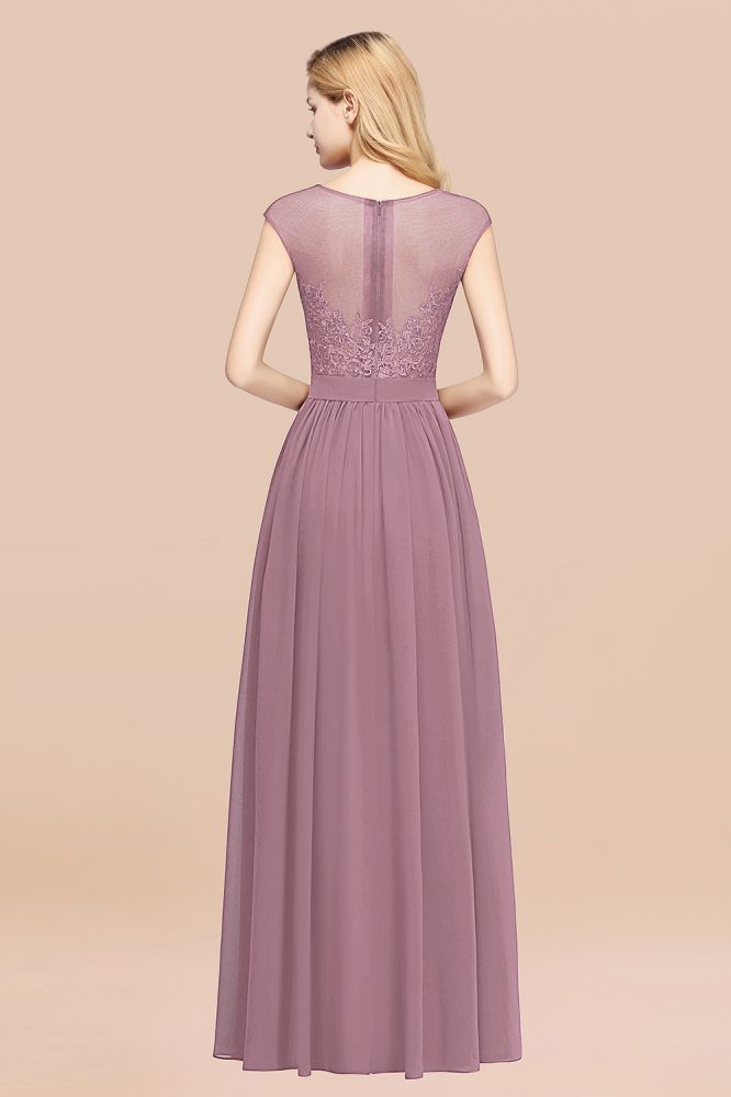 A-line Chiffon Lace Jewel Sleeveless Floor-Length Bridesmaid Dresses with Appliques