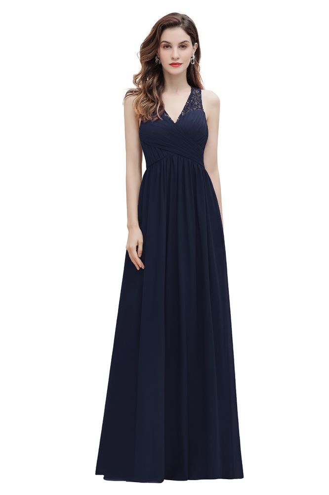 V-Neck A-line Chiffon Evening Maxi Dress Sleeveless Bridesmaid Wedding Guest Dress