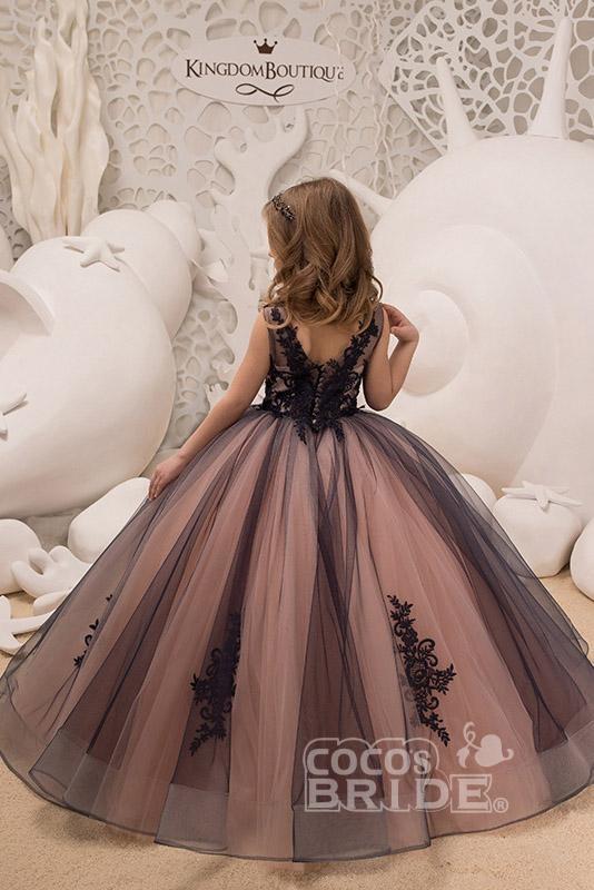 Lovely Sleeveless Tulle 3D Floral Appliques Flower Girl Dress