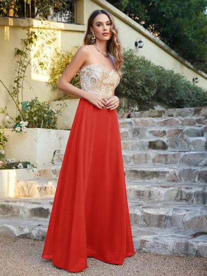 Sleeveless Lace Appliques Long Prom Dresses Chiffon Evening Party Gown