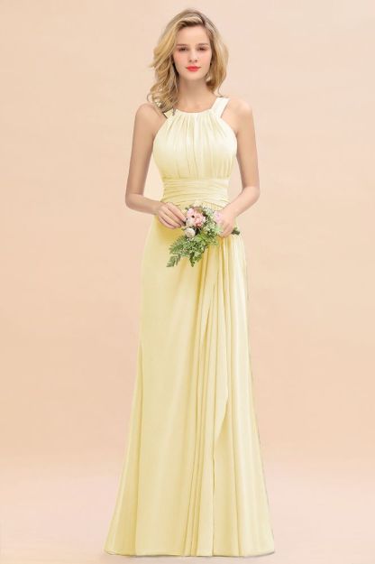 Halter Chiffon Mermaid Bridesmaid Dress Sleeveless Wedding Party Dress