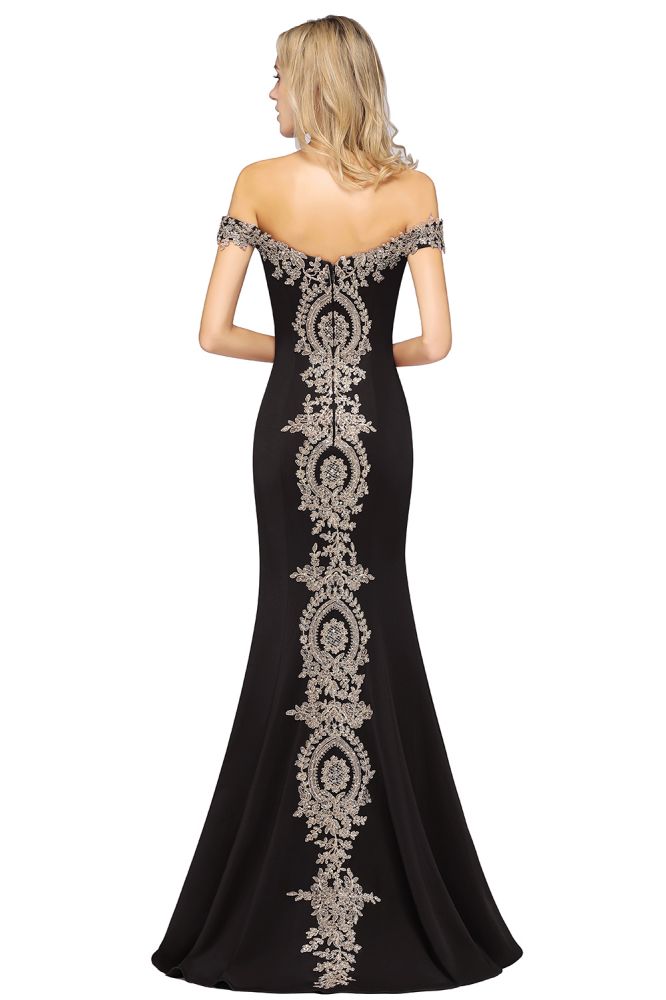 Simple Off-the-shoulder Burgundy Formal Dress with Lace Appliques