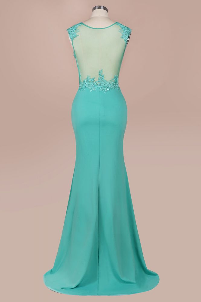 Arrick | Mint Green round neck Cap sleeve Lace appliques Prom Dress