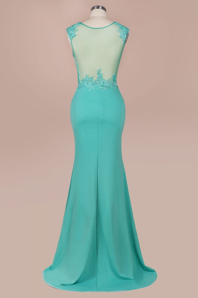 Arrick | Mint Green round neck Cap sleeve Lace appliques Prom Dress