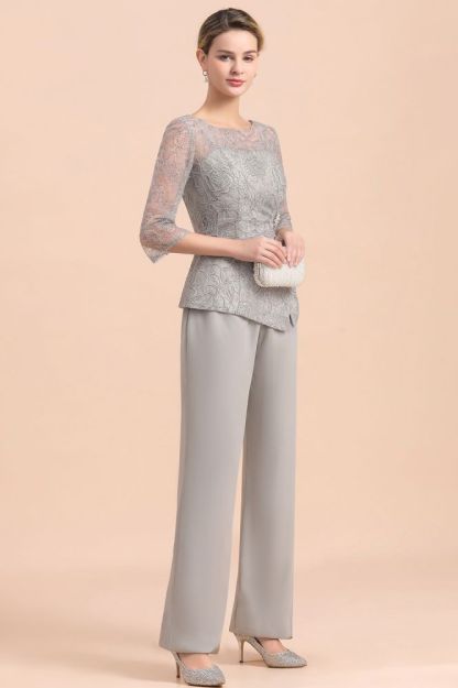 Elegant 3/4 Sleeves Silver Jumpt Suit Wedding Wear for Mother of the Bride