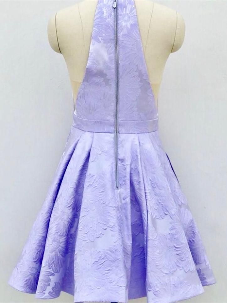 Deep-V-Neck Halter Appliques A-Line Sleeveless Homecoming Dress