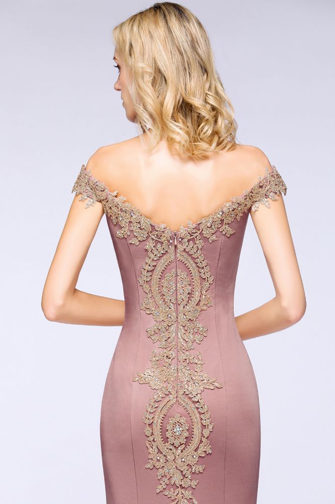 Simple Off-the-shoulder Burgundy Formal Dress with Lace Appliques