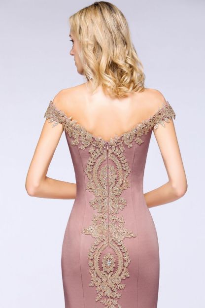 Simple Off-the-shoulder Burgundy Formal Dress with Lace Appliques