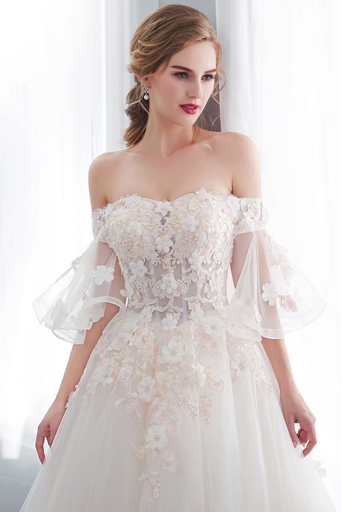 NANCE | Ball Gown Off-the-shoulder Floor Length Appliques Tulle Wedding Dresses