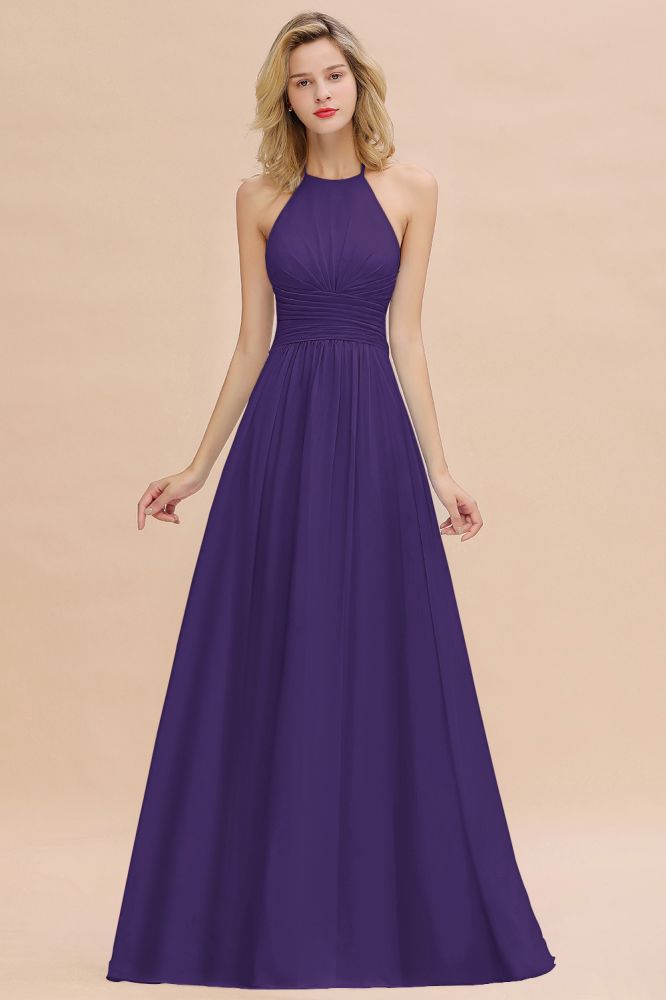 Stylish Sky Blue Halter Soft Chiffon Bridesmaid Dress Aline Evening Swing Dress