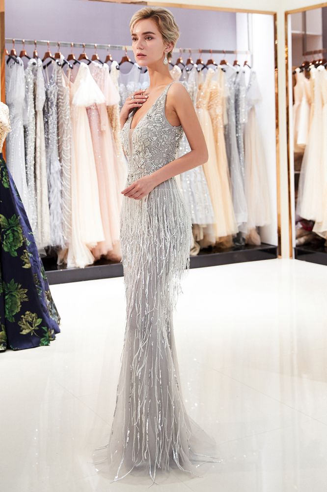 MARY | Mermaid Deep V-neck Sleeveless Tassel Beading Party Dresses