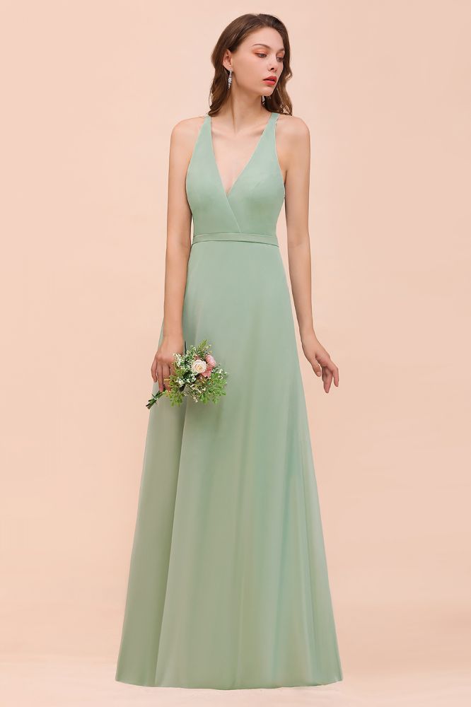 Mint Green V-Neck Sleeveless Bridesmaid Dress Aline Formal Dress