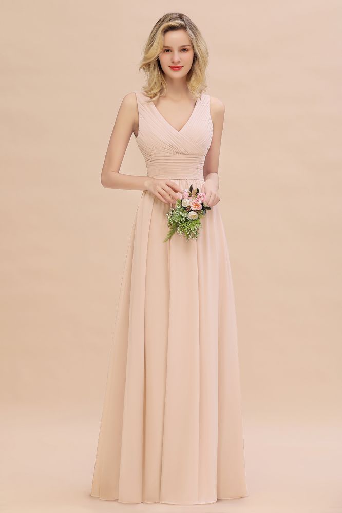Elegant V-Neck Ruffles Bridesmaid Dress On Sale | Sexy Long Evening Dresses