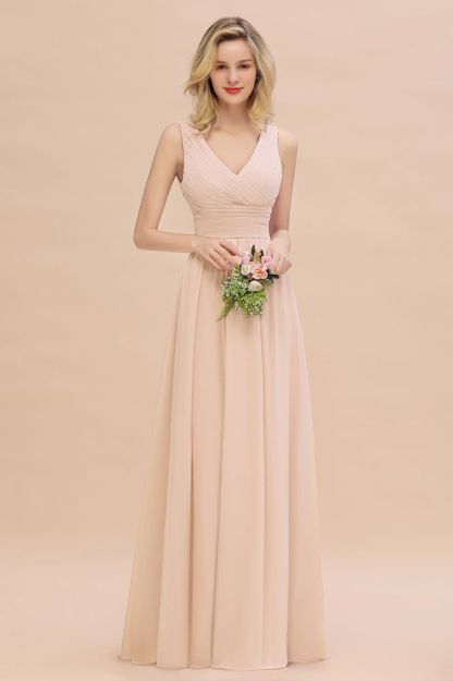 Elegant V-Neck Ruffles Bridesmaid Dress On Sale | Sexy Long Evening Dresses