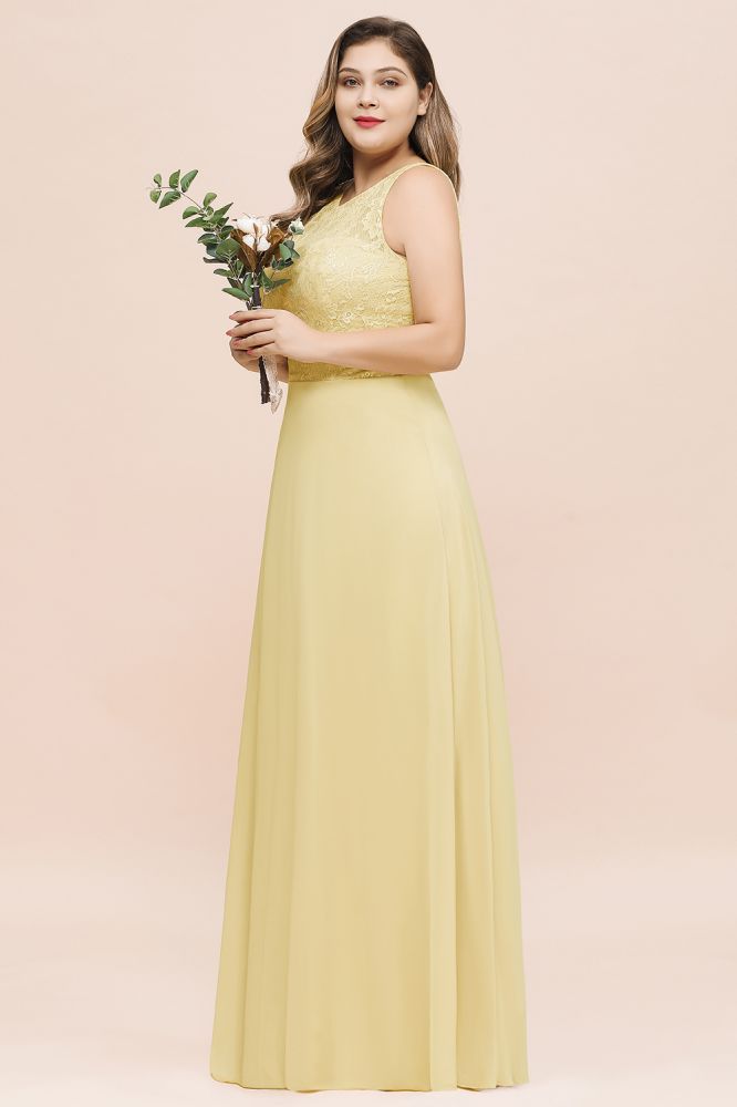 Plus Size Chiffon Lace Bridesmaid Dress Sleeveless Aline Evening Maxi Dress